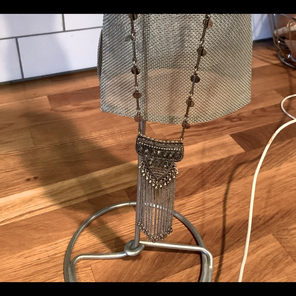 Long silver tone necklace